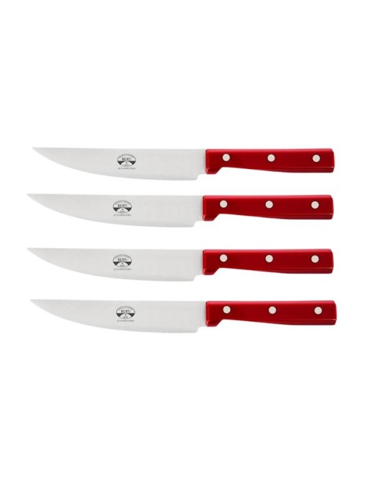 Coltellerie Berti – Set 4 Coltelli da Bistecca Rossi con Lama XL (Collezione Alta Industria Laboratorio 02)