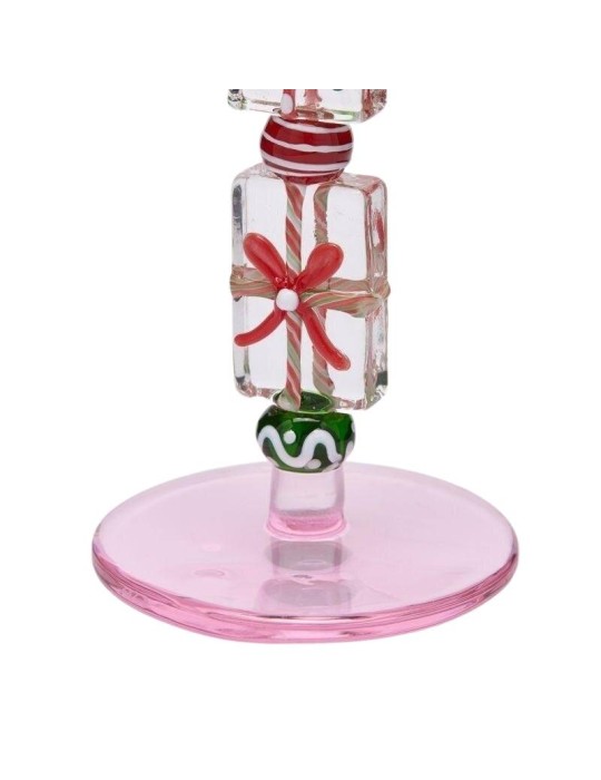 Candelabro in Vetro H18.5 Rosa e Verde EDG con...