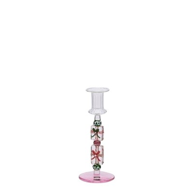 Candelabro in Vetro H18.5 Rosa e Verde EDG con Confezione...