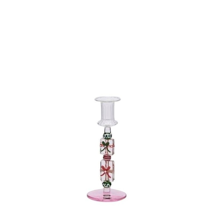 EDG Candeliere in vetro rosa e verde alto 18,5 cm