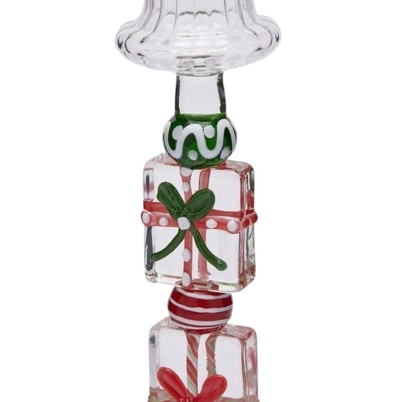 Candelabro in Vetro H18.5 Rosa e Verde EDG con...