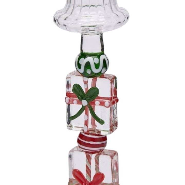EDG Candeliere in vetro rosa e verde alto 18,5 cm