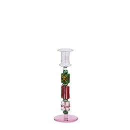 EDG Candeliere in vetro rosa e verde alto 22 cm