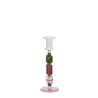 Candelabro in Vetro H22 Rosa e Verde EDG con Confezione...