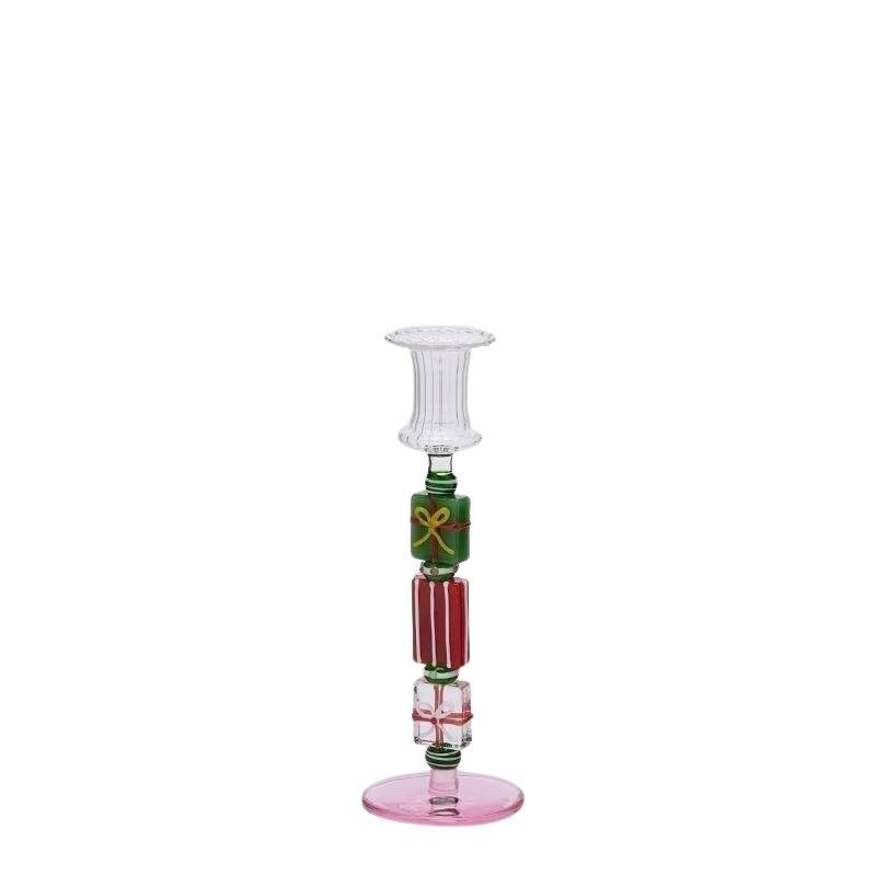 Candelabro in Vetro H22 Rosa e Verde EDG con Confezione Regalo