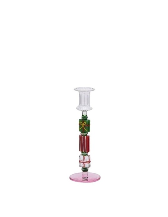 Candelabro in Vetro H22 Rosa e Verde EDG con Confezione Regalo