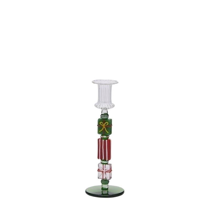Candelabro in Vetro H22 Verde e Rosso EDG con Confezione Regalo