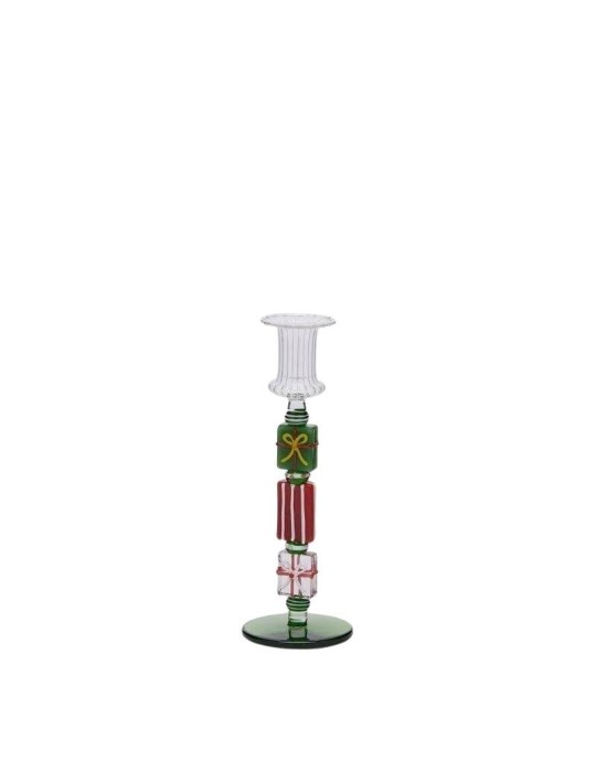 Candelabro in Vetro H22 Verde e Rosso EDG con Confezione Regalo