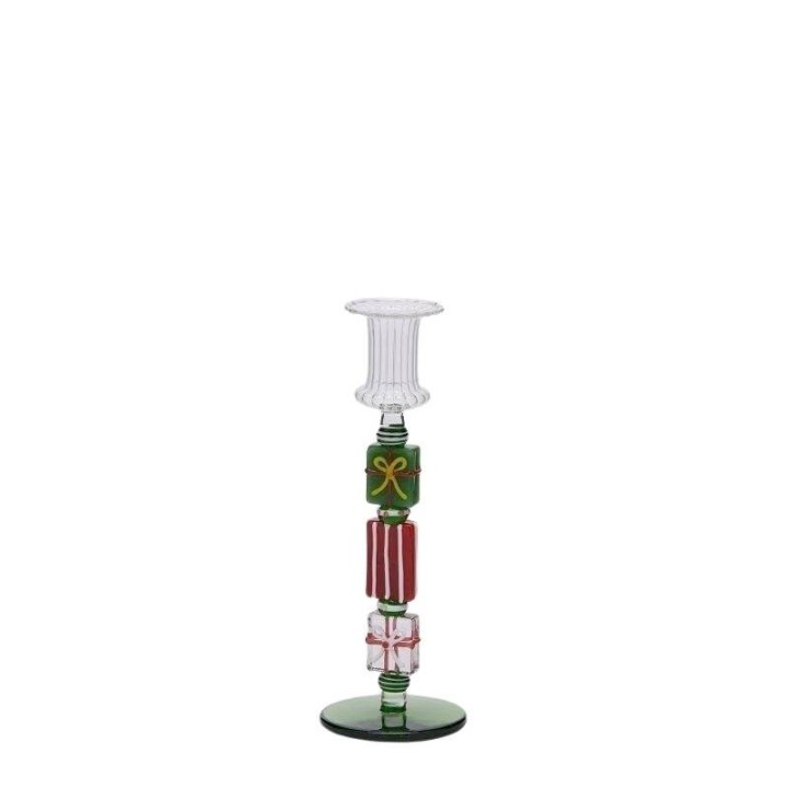 EDG Candeliere in vetro verde e rosso alto 22 cm