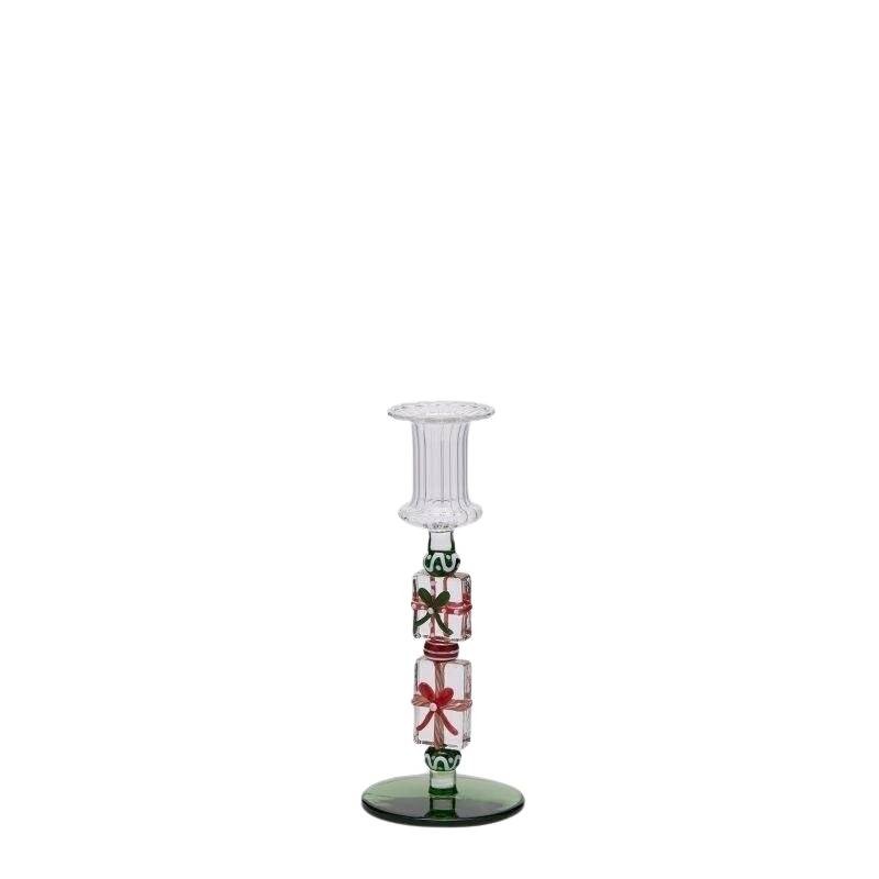 Candelabro in Vetro H18.5 Verde e Rosso EDG con Confezione Regalo