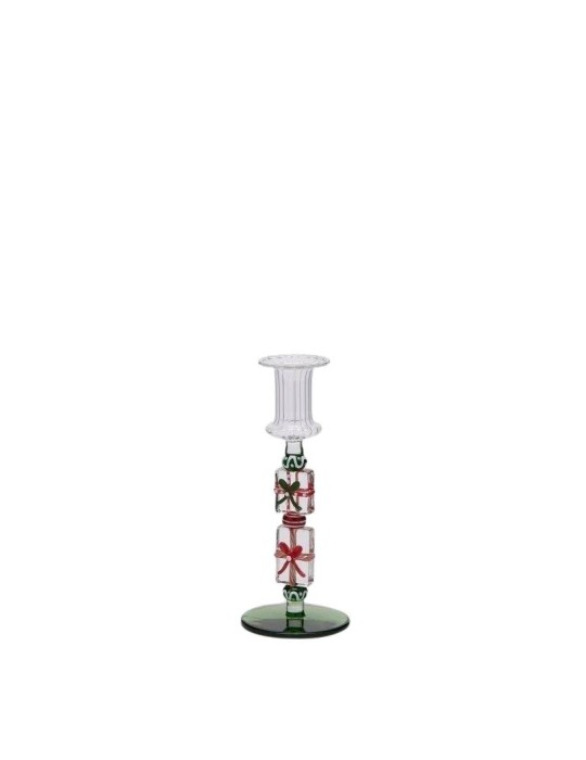 Candelabro in Vetro H18.5 Verde e Rosso EDG con Confezione Regalo