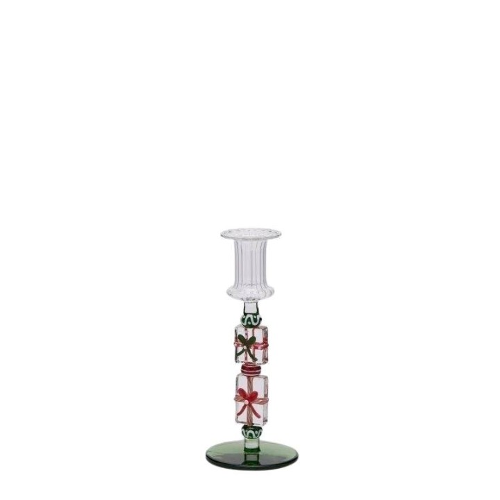 EDG Candeliere in vetro verde e rosso alto 18,5 cm
