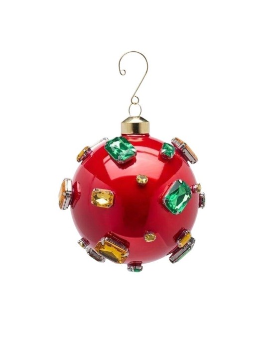 Sfera di Vetro Rosso con Pietre Preziose D10 EDG - Decoro Natalizio Gioiello