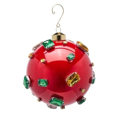 Sfera di Vetro Rosso con Pietre Preziose D12 EDG - Decoro...