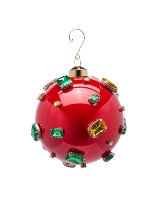 Sfera di Vetro Rosso con Pietre Preziose D12 EDG - Decoro Natalizio Gioiello