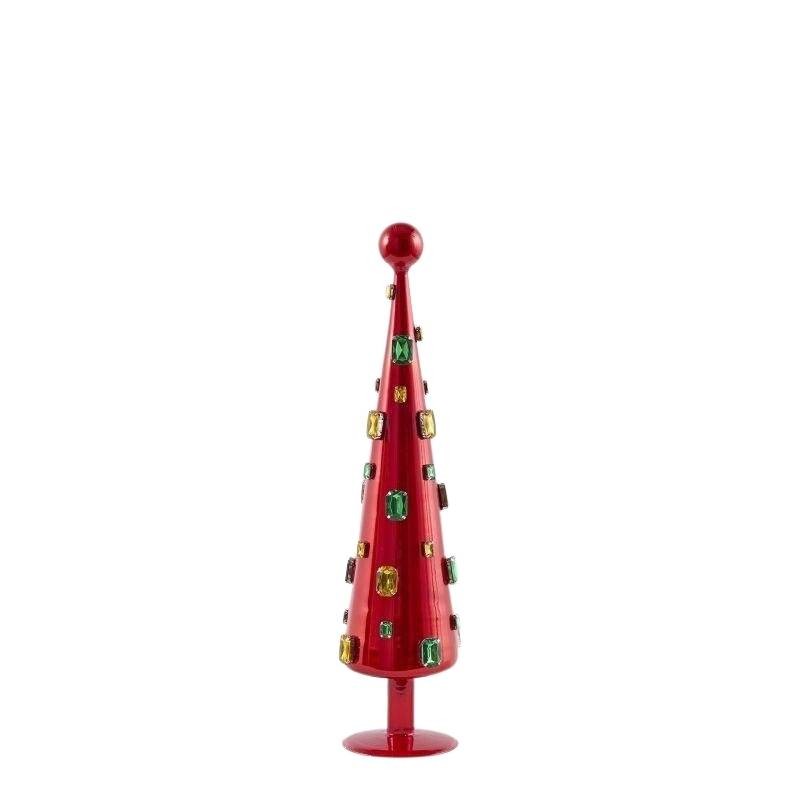 Abete di Vetro Rosso con Pietre Preziose H45 EDG - Scultura Natalizia Gioiello