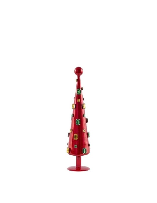 Abete di Vetro Rosso con Pietre Preziose H45 EDG - Scultura Natalizia Gioiello
