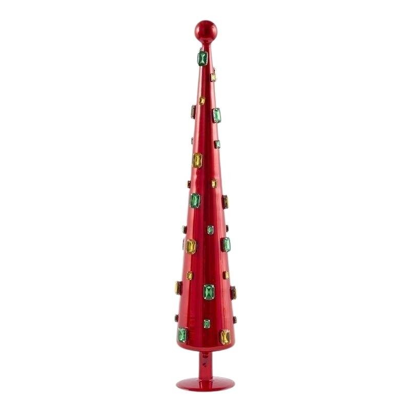 Abete di Vetro con Pietre Preziose Rosso Lucido EDG – Altezza 61 cm