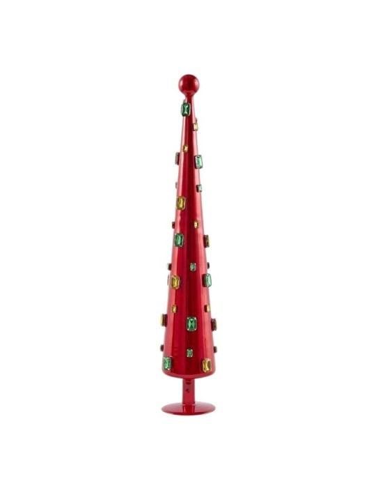 Abete di Vetro con Pietre Preziose Rosso Lucido EDG – Altezza 61 cm