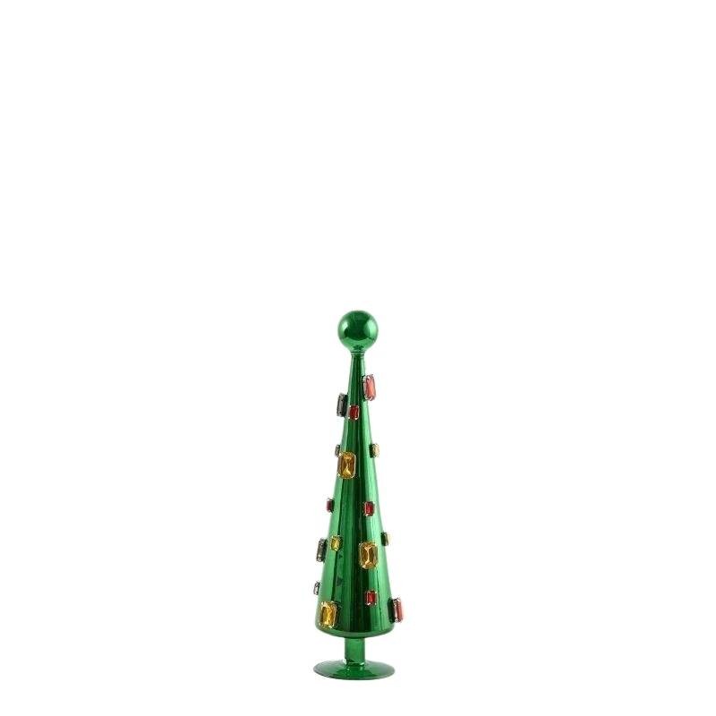 Abete di Vetro con Pietre Preziose Verde Smeraldo EDG – Altezza 34 cm