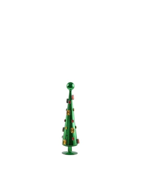 Abete di Vetro con Pietre Preziose Verde Smeraldo EDG – Altezza 34 cm