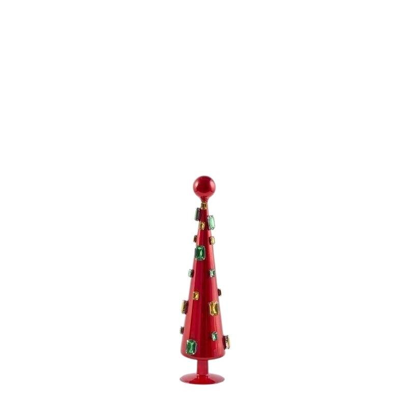 Abete di Vetro con Pietre Preziose Rosso Lucido EDG – Altezza 34 cm