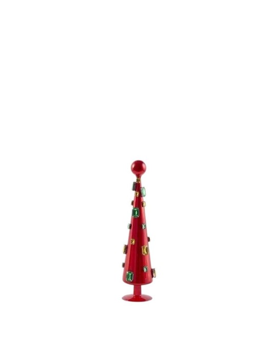 Abete di Vetro con Pietre Preziose Rosso Lucido EDG – Altezza 34 cm