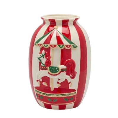 Vaso in Ceramica con Cavallo da Giostra H33 D24 Bianco e...
