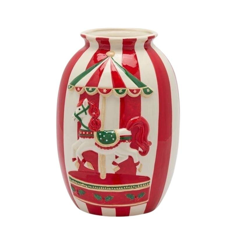 Vaso in Ceramica con Cavallo da Giostra H33 D24 Bianco e Rosso - EDG Enzo De Gasperi