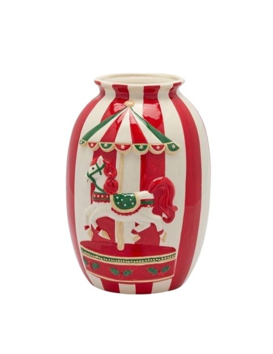 Vaso in Ceramica con Cavallo da Giostra H33 D24 Bianco e Rosso - EDG Enzo De Gasperi