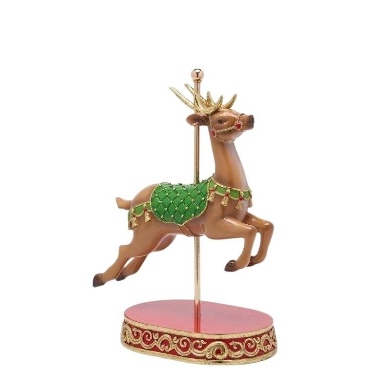 Renna Giostra Natalizia su Piedistallo H46x29x14 cm Verde e Rosso – EDG Enzo De Gasperi