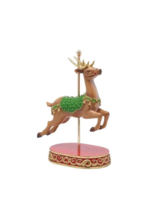 Renna Giostra Natalizia su Piedistallo H46x29x14 cm Verde e Rosso – EDG Enzo De Gasperi