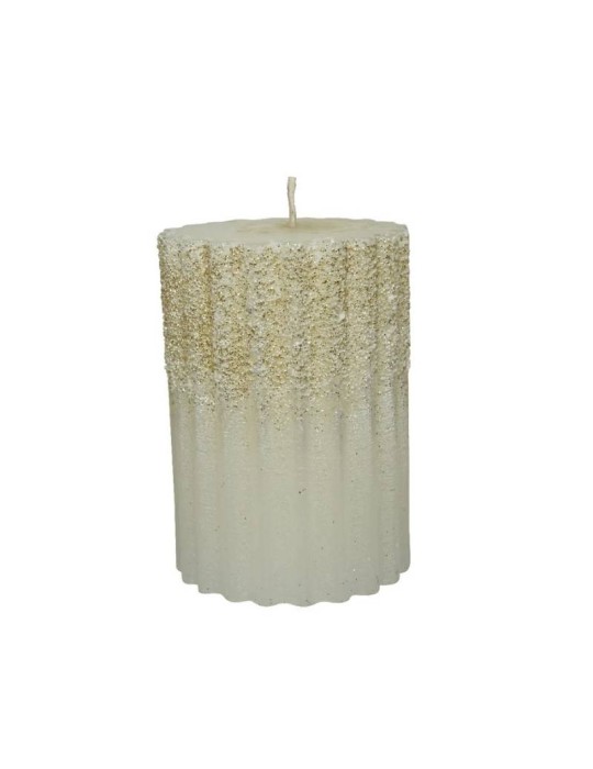 Candela Cilindrica Decorativa Scanalata con Glitter Metallici Ø 7 cm H 10 cm – Kaemingk