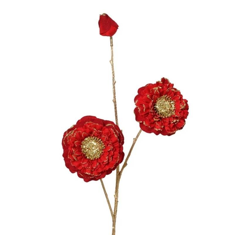 Ramo con Fiori Natalizi Decorativi Rosso e Oro EDG Enzo De Gasperi H 74 cm (17x9x74 cm)