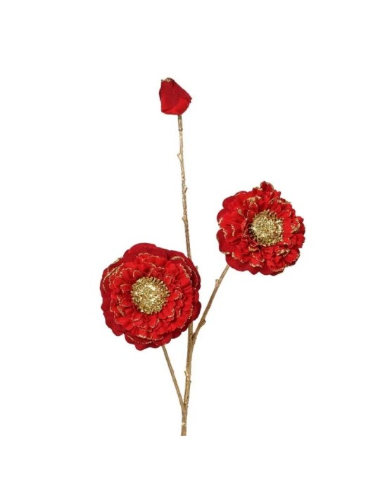 Ramo con Fiori Natalizi Decorativi Rosso e Oro EDG Enzo De Gasperi H 74 cm (17x9x74 cm)
