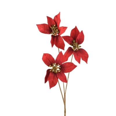 Ramo Decorativo Natalizio con 3 Stelle di Natale Rosse ed...