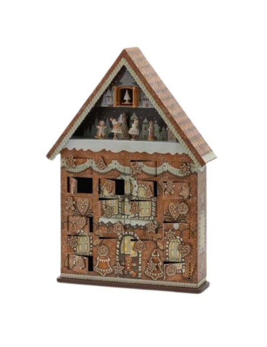 Casetta Calendario dell'Avvento con Carillon, Movimento e Luci LED H62 cm – Enzo De Gasperi (EDG)