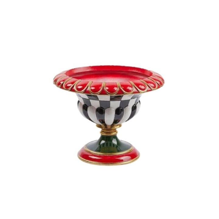 EDG Vaso a coppa a scacchi con bordo rosso e oro alto 26 cm