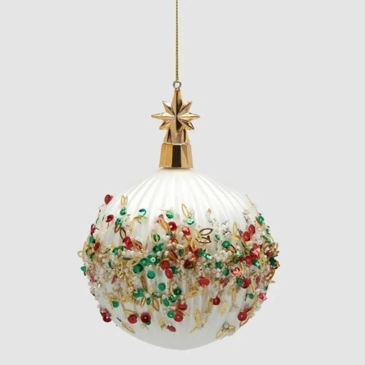EDG Pallina Mille Perle bianca in vetro con stella Ø 10 cm