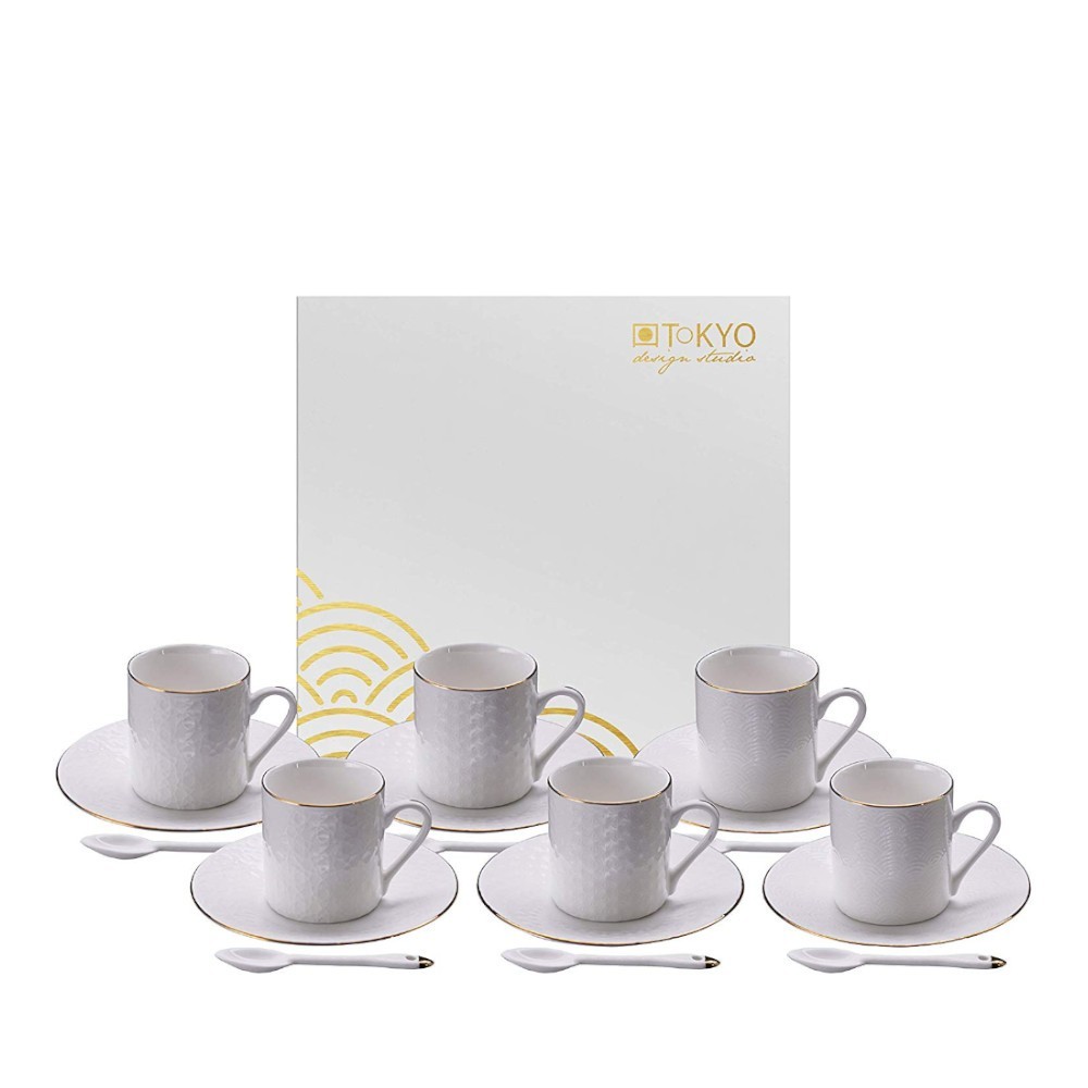 confezione regalo Set di 4 tazzine da caffè con piattini e cucchiai in porcellana asiatica TOKYO design studio Nippon Black design giapponese 