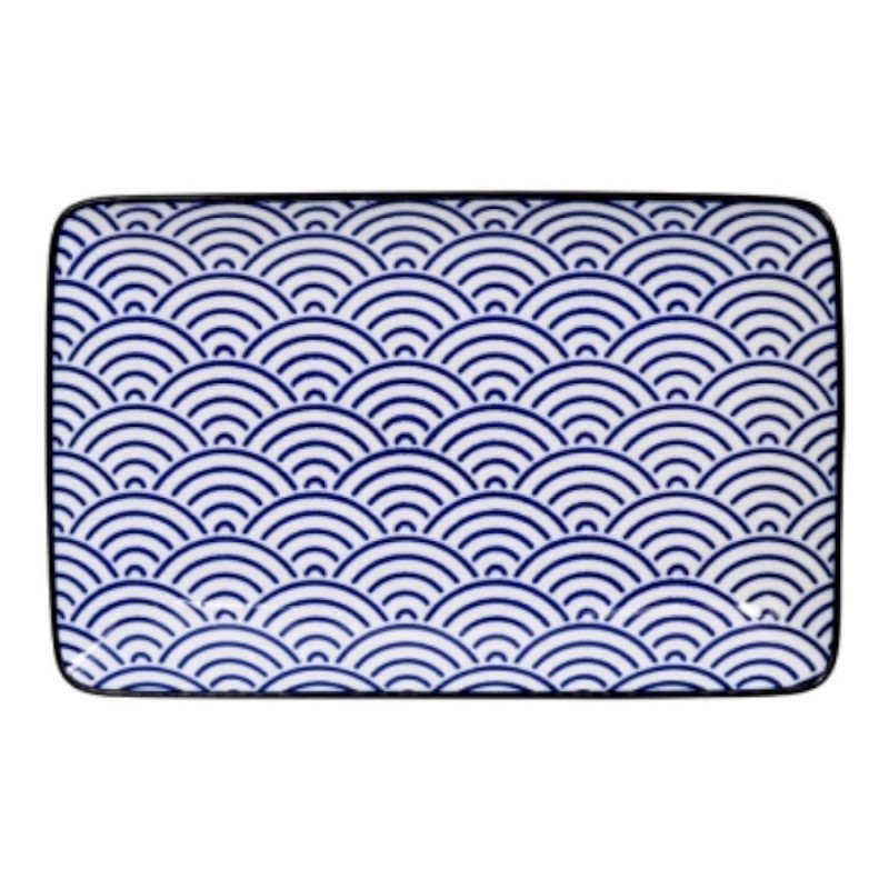 Nippon Blue Plate Set6 w/Chop 21x13.5 & 9.5x3cm Wa