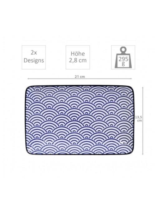 Nippon Blue Plate Set6 w/Chop 21x13.5 & 9.5x3cm Wa
