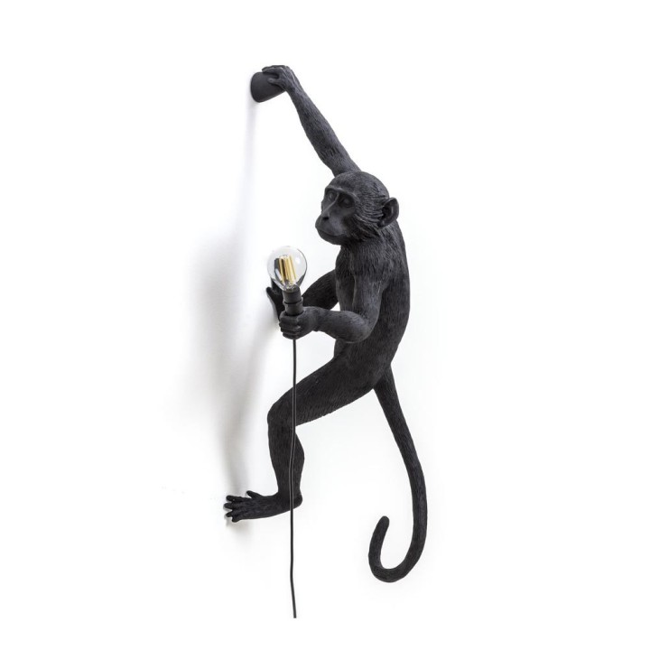 Seletti Monkey Lamp nera appesa mano destra 65 cm