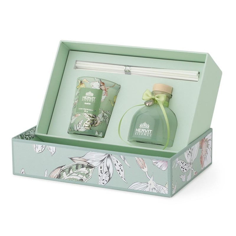 Set Profumatore Ambiente + Candela Blooms 50ml/70g – Fragranza Prati in Fiore | Hervit Creation