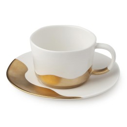 Hervit Set 2 tazzine da caffè in porcellana avorio e oro