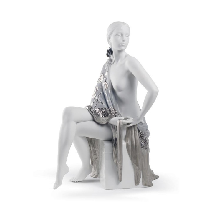 Lladró Statua Donna con scialle argento alta 43 cm