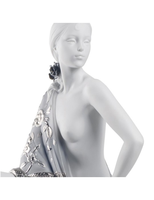 Lladrò Scultura Donna con scialle argento in...