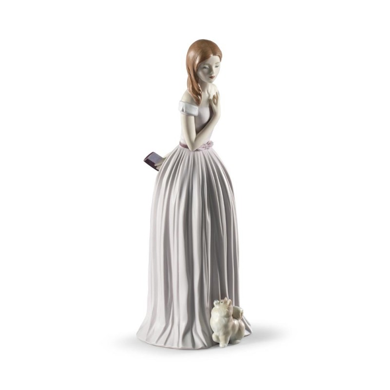 Lladrò Statua donna con cane Ti accompagno alla festa in porcellana handmade