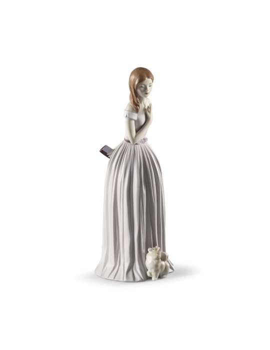 Lladrò Statua donna con cane Ti accompagno alla festa in porcellana handmade