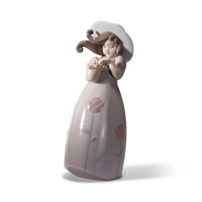 Lladrò Statua Bimba piccola rosa in porcellana handmade